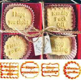 Baking Moulds 4Pcs/Set Cookie Cutters Moulds With Good Wishes Stamp Pastry Tools Biscuit Mould For Fondant Cutter Run