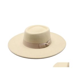 Wide Brim Hats Large Fedora Hat Women Flat Top Woman Big Cap Girls Jazz Caps Ladies Fashion Trilby Chapeau Party Birthday Gift 12Col Dhcbs