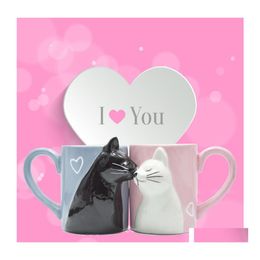 Mugs 2Pcs Luxury Kiss Cat Cups Couple Ceramic Married Couples Anniversary Morning Mug Milk Coffee Tea Breakfast Valentines Day T2001 Dhoru