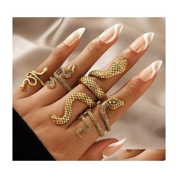Cluster Rings 30Set/Lot Cool And Handsome Mens Ring Punk Style Snake Shaped Animal Retro Exaggeration 4Piece Set Drop Delivery Jewelr Dh84Y