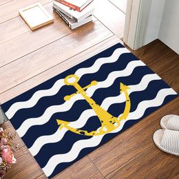 Carpets Navy Blue Ripple Yellow Anchor Doormat For Entrance Door Bathroom Hallway Non-Slip Rugs Home Decor Kitchen MatsCarpets