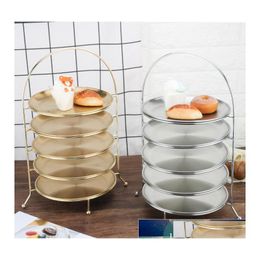 Cake Tools Korean Stainless Steel Disk Storage Rack Mti Layer Gold Plate Dessert Nordic Tray Shelf Fruit Candy Party Decoration Drop Otei1