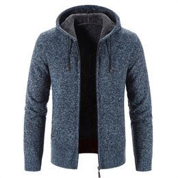 Men's Sweaters Winter Fleece Cardigan Men Hooded Sweater Coat Knitted Warm Solid Fashion Cargigan Jacket Mens Casual Knit MenMen's