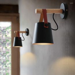Wall Lamps LED Living Room Sconces Light E27 Nordic Wooden Belt White/Black Bedside Lamp Porch