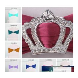 Chair Covers 27 Colours Wedding Spandex Sash Stretch Elastic Band With Crown Buckle Banquet El Party Decoration Bow Tie Ribbon Drop Otqho