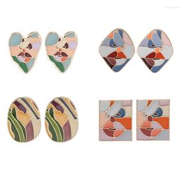 Backs Earrings Geometric Retro Abstract Metal Clip On For Women No Pierced Punk Human Face Hit Colour Fashion Ear Clips Jewellery