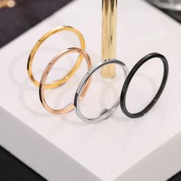 Wedding Rings 1mm Small Mini Stainless Steel Simple Women Black Rose Gold Color Fashion Jewelry US Size 4 5 6 7 8 9 10
