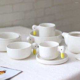 Plates White Duck Ceramic Tableware Hand Made Duckling Teapot Coffee Mug Dessert Dishes Set