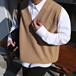 Men's Vests Winter Slim Fit Sleeveless Cashmere Knitting Woolen Pullover Casual Sweater Waistcoat Vest V-neck Sleeve Single Knit