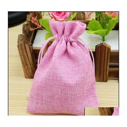 Jewelry Pouches Bags 100Pcs/Lot 10X15Cm Jute Wedding Gift Vintage Decor Dstring Sack Party Pouches Packaging Drop Delivery Display Dhttq