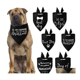 Dog Apparel Fashion Wedding Triangle Bandanas Letter Pattern Pet Scarf Adjustable Soft Bib For Medium Large Accessories Drop Deliver Dhdyh