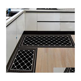 Cushion/Decorative Pillow Dropship Black White Long Kitchen Carpet Floor Mat Living Room Hallway Area Rugs Doormat Antislip Entrance Dh24H