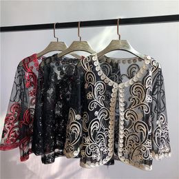 Women's Jackets Women Small Cape Shawl Long Sleeve Spring Autumn Outwear Sequin Elegant Floral Embroidery Jacket