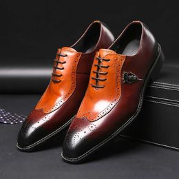 Dress shoes Italian Design Genuine Leather Mens Wedding Wingtip Brogue