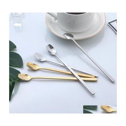 Spoons Long Handle Square Head Stirring Stainless Steel Coffee Ice Scoop Pure Colour Sell Well With Different Size 0 72Wx J1 Drop Del Dhdr4