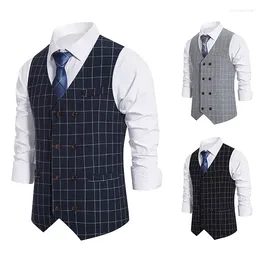 Men's Vests 2023 Autumn Men's Business Leisure Plaid Double Breasted Vest Suit Vintage