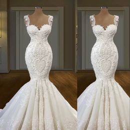 2023 Sexy Mermaid Wedding Dresses Gorgeous African Sweetheart Lace Appliques Beads Sleeveless Illusion Vestidos De Novia Bridal Gowns Africa Robes Mariee