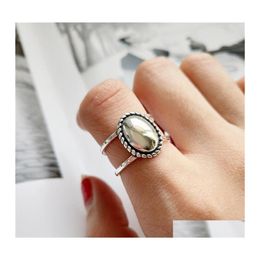 Band Rings Vintage Oval Matte Mirror Openwork Ring For Women Korean Personality Real 925 Sterling Sier Adjustable Gift Ymr851 Drop D Otmud