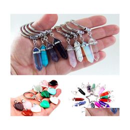 Key Rings Healing Crystals Amethyst Rose Quartz Bead Chakra Point Women Men Natural Stone Heart Star Keychain Drop Delivery Jewellery Dhnt5