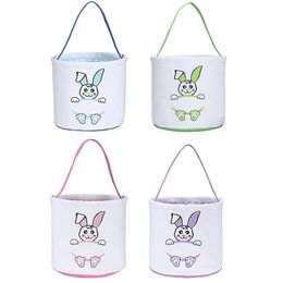 Party Gift Easter Bunny Basket Bags With Handle Carrying Gift Handbag Eggs Hunt Candy Snack Storage Bag Rabbit Toys Bucket Tote For Kids Party Decoration 4 Colors