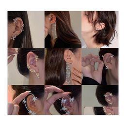 Clip-On Screw Back Clipon 1Pcs Crystal Ear Clip Butterfly Flower Tassel Earring Nonpiercing Cuffs Hook For Women Girls Party Acces Dhgml