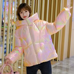 Women's Trench Coats 2023 Winter Jacket Women Short Hooded Coat Fashion Parkas Colorful Bright Fabric Jackets Autumn Warm Puffer