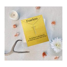 Pendant Necklaces Fearless Cross Religion Necklace Girls Women Letter Chokers Statement Card Jewellery Gift Sier Gold Colour Drop Deliv Dhkw5