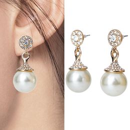 Stud Earrings White Pearl For Wedding Pendant Earring Chic Women Rhinestone Geo Round Statament Elegant Dress EarringsStud