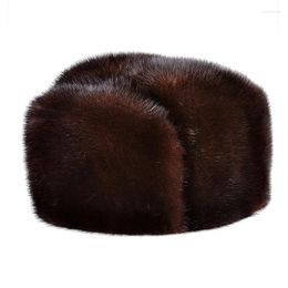 Berets LUXURY 2023 Winter Man Top Real Bomber Hat Male Genuine Head Warm Black/Brown Caps Gift For Dad Gorras