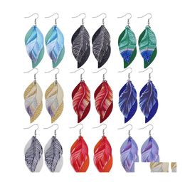 Dangle Chandelier Earrings For Women Boho Fashion Jewelry Double Layer Feather Printed Leather Earring Wedding Hoop Drop Delivery Dh3Zx