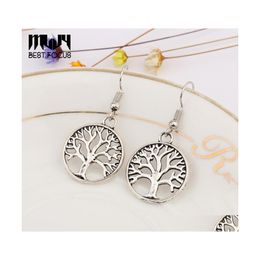 Dangle Chandelier Vintage Stud Earrings Personality Hollow Peace Tree For Ladies Fashion Jewellery Sier Plated Wholesale 50 Drop Deli Dhi58