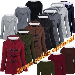 Women's Hoodies ZOGAA Women's Autumn And Winter Horn Button Coat Thickened Mid-length Hooded