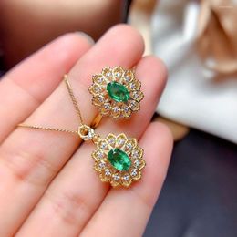 Necklace Earrings Set Trendy Imitated Emerald Green Stone Women Jewellery Fashion Exquisite Pendant Ring For Lady Party Wedding Accessories