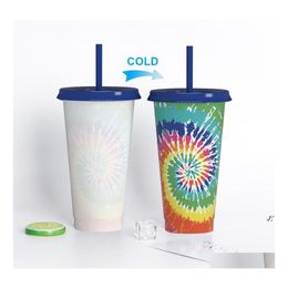 Tumblers Colour Changing Tumbler Cups With Lids Sts Reusable Plastic For Cold Drink Love Bunny Pattern 710Ml Rrd12102 Drop Delivery H Otcek