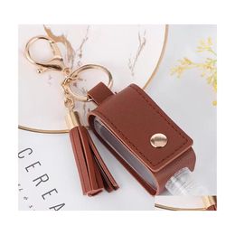 Party Favor Hand Sanitizer Holder With Bottle Leather Tassel Keychain Portable Disinfectant Case Empty Bottles Keychains Drop Delive Dhaxy