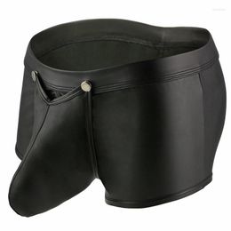 Underpants Men Sexy Boxer Gay Underwear Leather Low Waist Detachable U Convex Pouch Male Panties Shorts