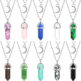 Pendants Hicarer Chain Layered Moon Necklace Healing Crystal Stone Pendant 20 Inch With 2 Extension Drop Delivery Amos4