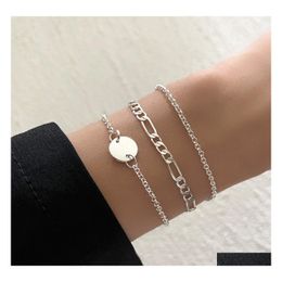 Charm Bracelets 3Pcs 925 Sier Figaro Chains Disc European American Fashion Twist Chain Bracelet Jewelry Set For Women And Men Factor Dhatq