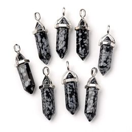 Pendants Fashewelry Natural Snowflake Obsidian Shape Gemstone 3740X12Mm Hexagonal Healing Pointed Chakra Stone Charms For Necklace J Amj1Q