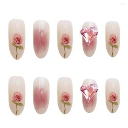 False Nails 24PCS Rose Print Press On Long Pointed Head Sweet Style Artificial Nail Accessories