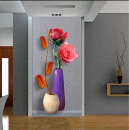 Wallpapers Customise HD Po 3D Wallpaper Modern Vase Rose Flower Living Room Bedroom Entrance Hallway Backdrop Door Decor Wall Papers