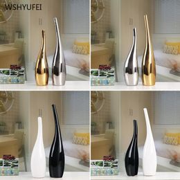 Vases 2Pcs Creative Black And White Home Living Room Bedroom TV Cabinet Crafts Decoration Golden Ceramic Art Flower Arrangement Vase