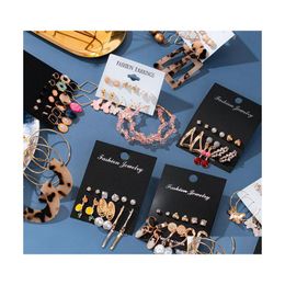 Charm Earrings Jewellery Set Geometry Pearl Rhinestone Stud Dangle Gifts For Women Girls Drop Delivery Dh7Mp