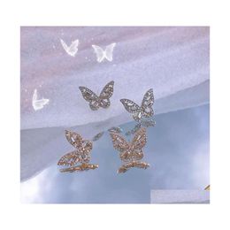 Stud Korean Fashion Butterfly Earrings For Women Punk Rhinestone Style Cute Girl Zircon Kpop Jewellery 2022 Wholesale Drop Delivery Dhte8