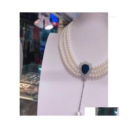 Pendant Necklaces Jewellery 3Row 67Mm Natural South Sea White Pearl Necklace Micro Inlay Zircon Baroque Drop Delivery Pendants Dh5Yx