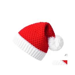 Party Hats Santa Hat Christmas Red White Knitted Winter Pom Beanie Cuffed Caps Soft For Boys Girls Adts Paf11960 Drop Delivery Home Otd5V