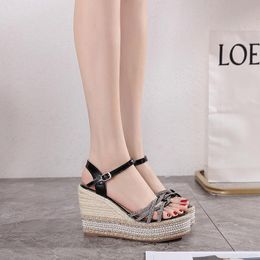 Sandals Wedge Heel Platform Increase Women's High Heels String Beaded Shiny Sequins 2023 Summer