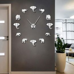 Wall Clocks Different Elephants DIY Creative Art Clock Big Needle Frameless Watch Living Room Decoration Mirror Sticker