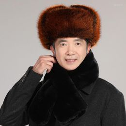 Berets Men's Winter Warm Faux Fur Bomber Hats Black Brown Solid Thicken Earflap Caps Fashion Russian Male Leifeng Snow Ear Warmer