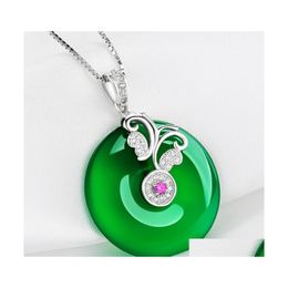 Pendant Necklaces Natural Green Hetian Jade Butterfly 925 Sier Necklace Chinese Jadeite Amet Fashion Charm Jewellery Gifts For Women D Dh1Fv
